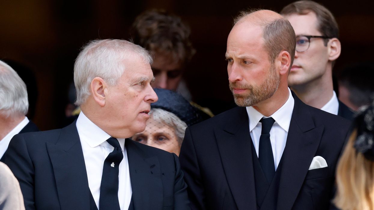 Prince Andrew attempts to speak to Prince William at the Duchess of Kent's funeral