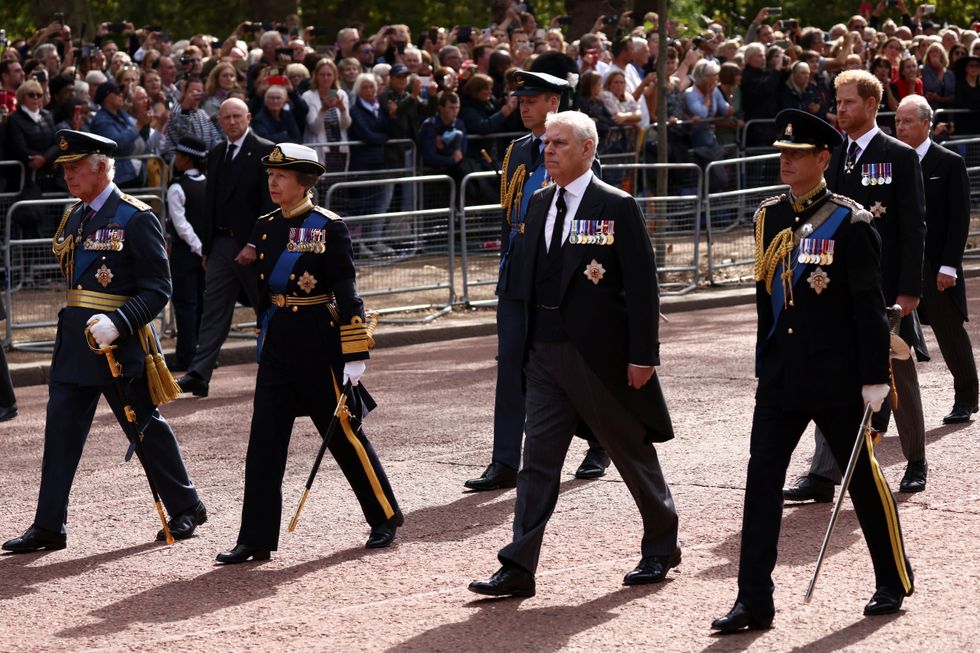 Prince Andrew during the procession of Queen Elizabeth II's coffin from Buckingham Palace to Westminster Hall