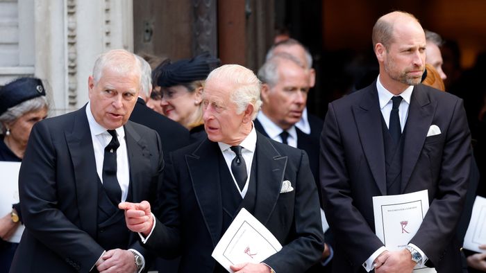 Prince Andrew, King Charles and Prince William at the Duchess of Kent's funeral