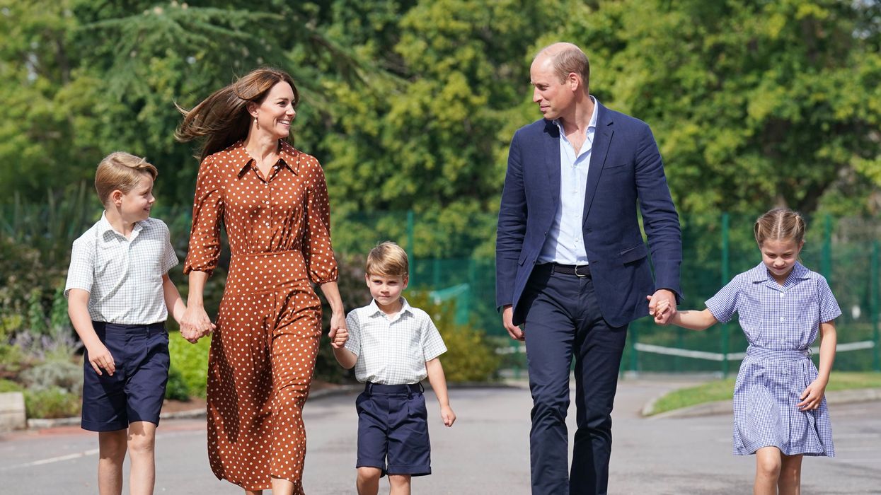 Prince George, Princess Charlotte and Prince Louis, accompanied by their parents the Duke and Duchess of Cambridge, arrive for a settling in afternoon at Lambrook School