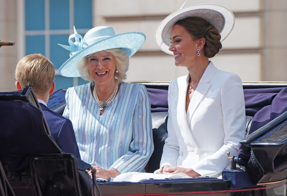 Prince George, the Duchess of Cornwall and the Duchess of Cambridge (right) leave Buckingham Palace for the Trooping the Colour ceremony at Horse Guards Parade, central London, as the Queen celebrates her official birthday, on day one of the Platinum Jubilee celebrations. Picture date: Thursday June 2, 2022.