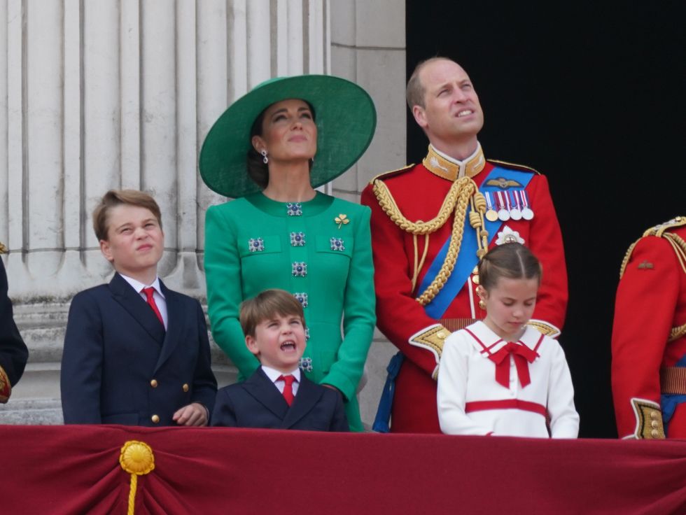Prince George, the Princess of Wales, Prince Louis, the Prince of Wales, and Princess Charlotte, on the balcony of Buckingham Palace