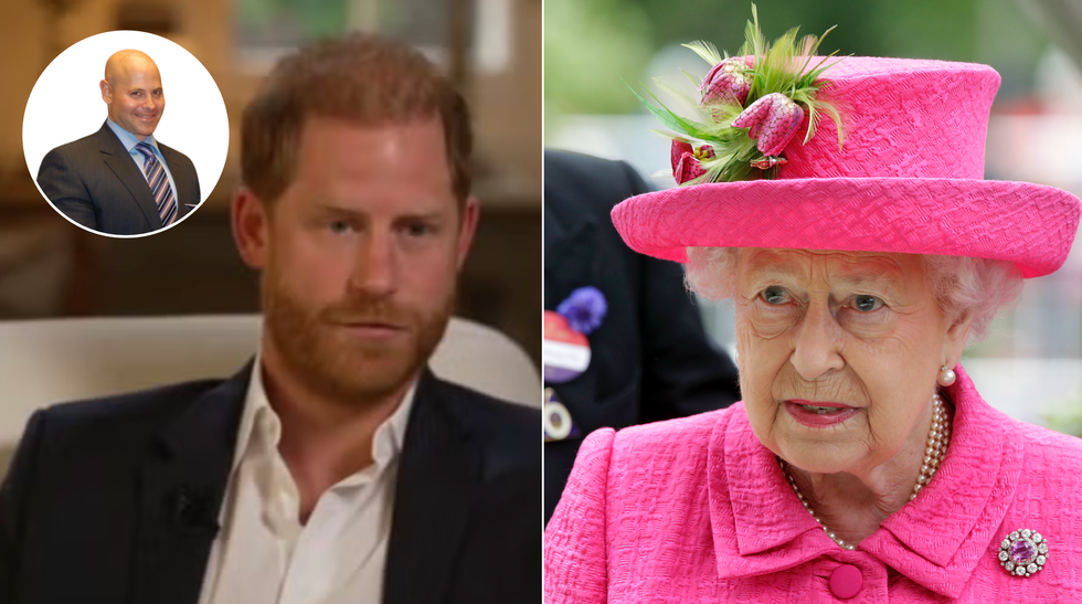 Prince Harry (left), Queen Elizabeth (right)