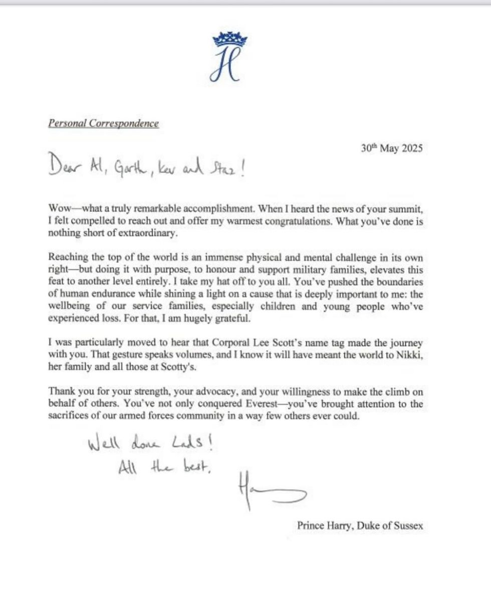 Prince Harry letter