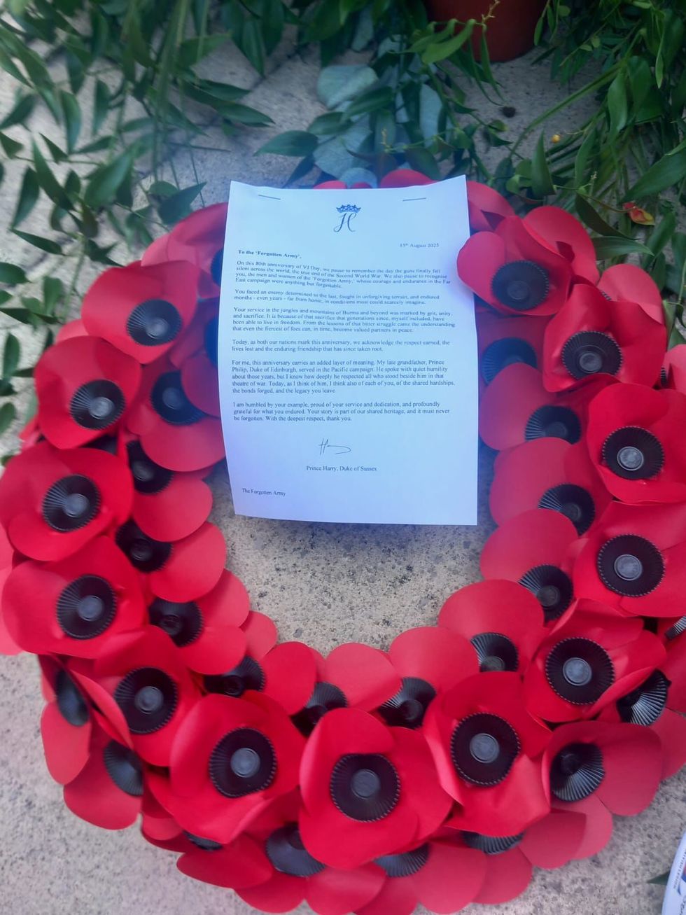 Prince Harry's letter