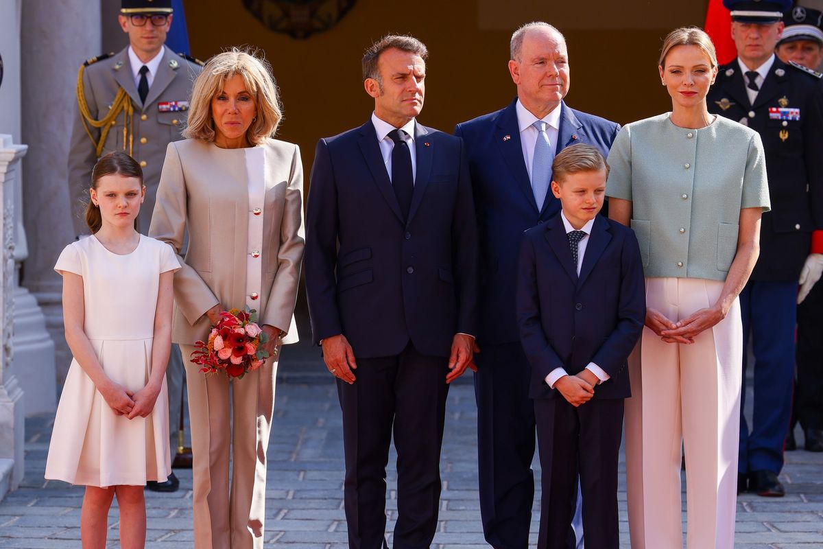 Prince Jacques and Princess Gabriella, Prince Albert, Princess Charlene, Emmanuel Macron, Brigitte Macron