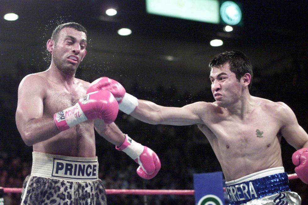 Prince Naseem Hamed had an incredible career in boxing, losing just once in 37 fights to Marco Antonio Barrera (pictured)