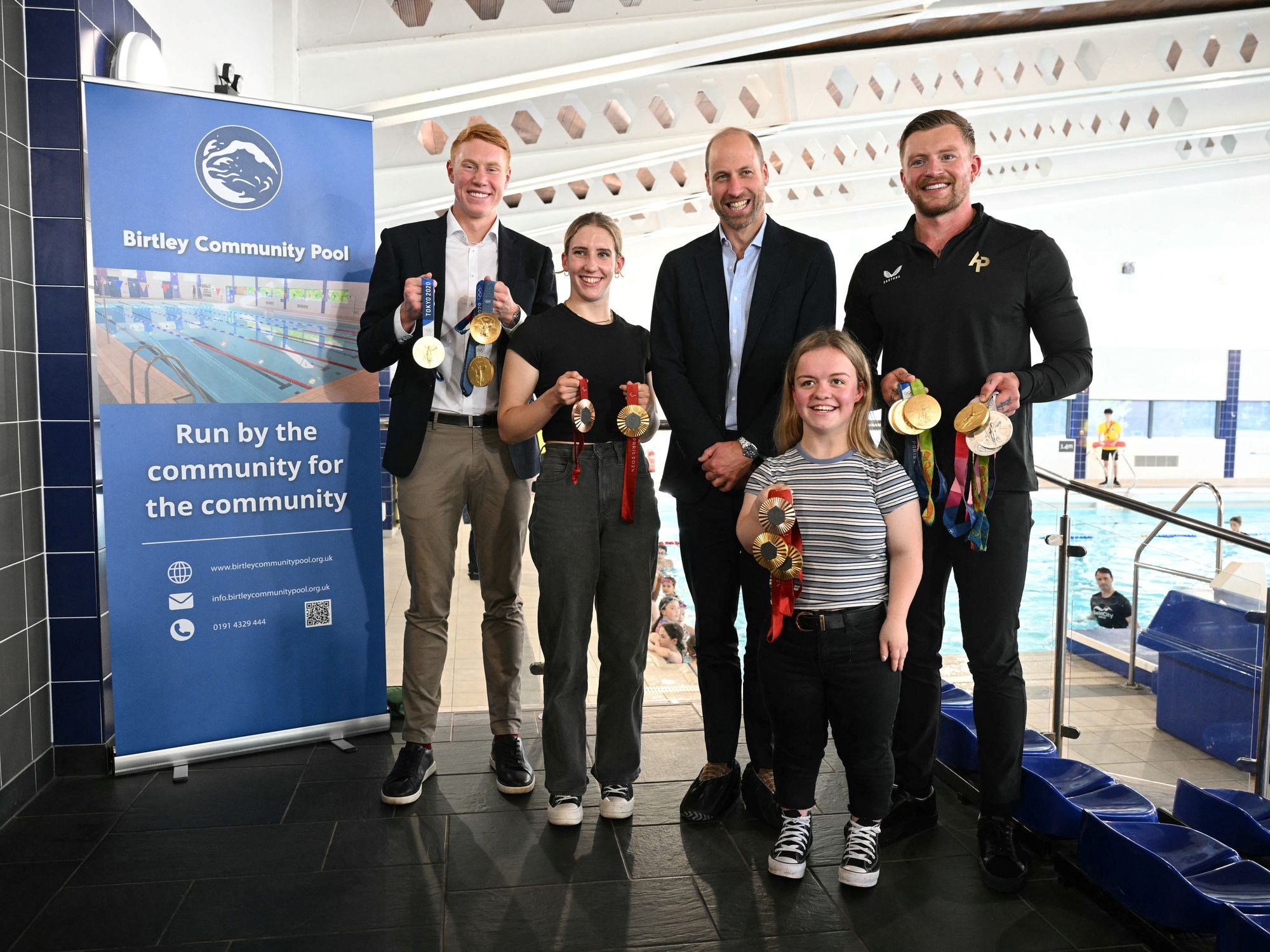 Prince William, Adam Peaty, Tom Dean,  Maisie Summers-Newton and Louise Fiddes