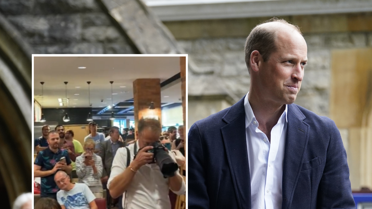 Prince William composite with customers in a Pret store