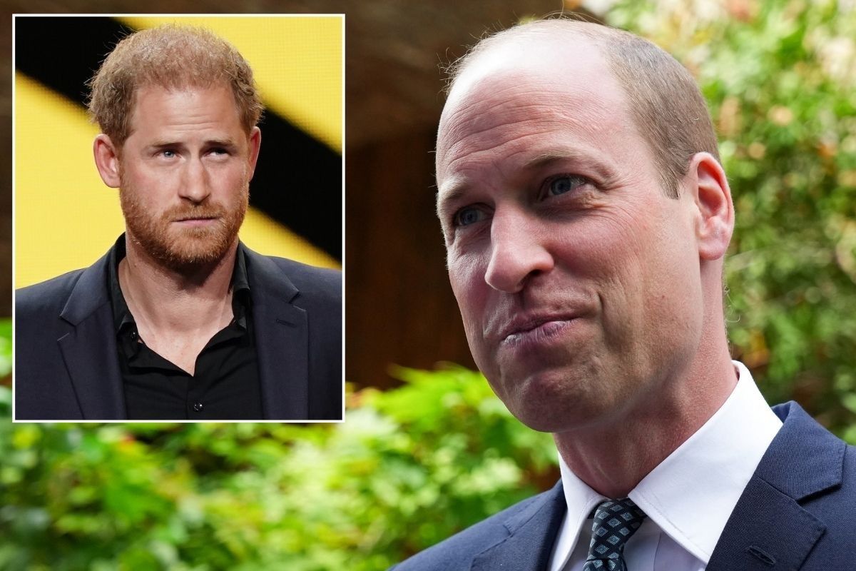 Prince William with an inset of Prince Harry