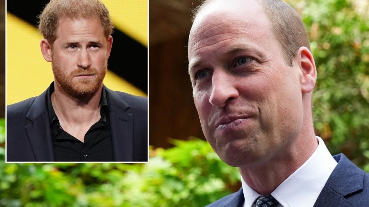 Prince William with an inset of Prince Harry