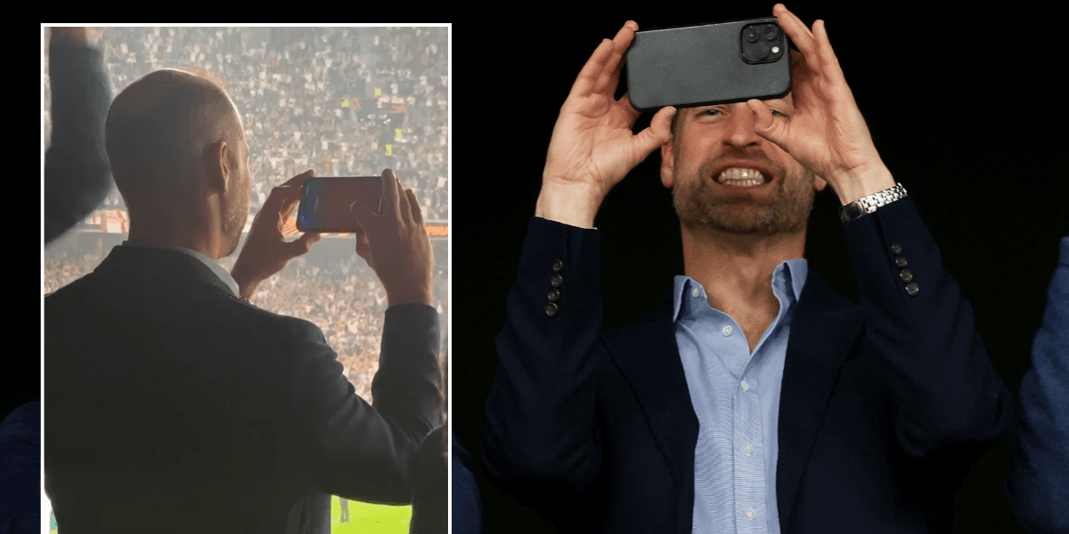 Prince William swipes away phone call during Aston Villa celebrations Prince William swipes away phone call during Aston Villa celebrations