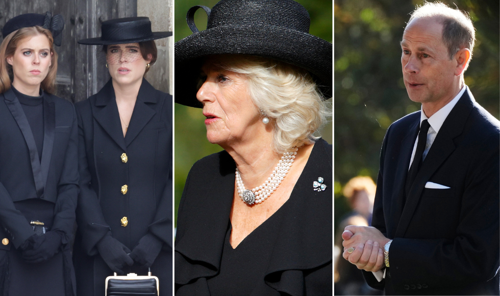 Princess Beatrice, Princess Eugenie, Queen Camilla and Prince Edward