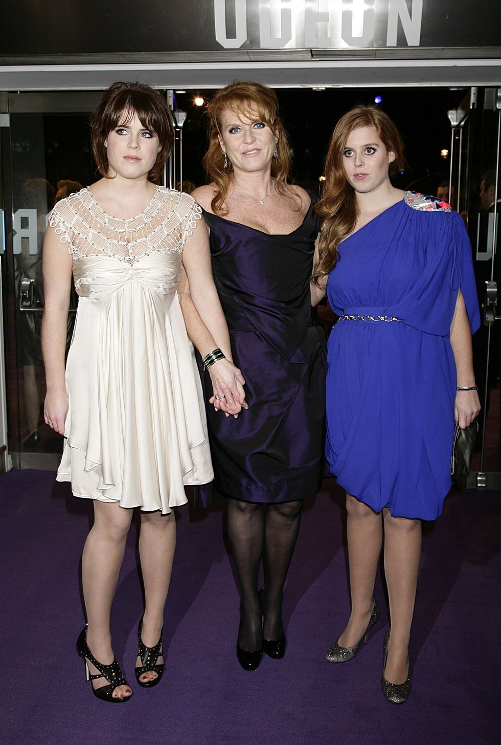 Princess Eugenie, The Duchess of York, Sarah Ferguson and Princess Beatrice arriving for the world premiere of The Young Victoria at the Odeon Leicester Square, London