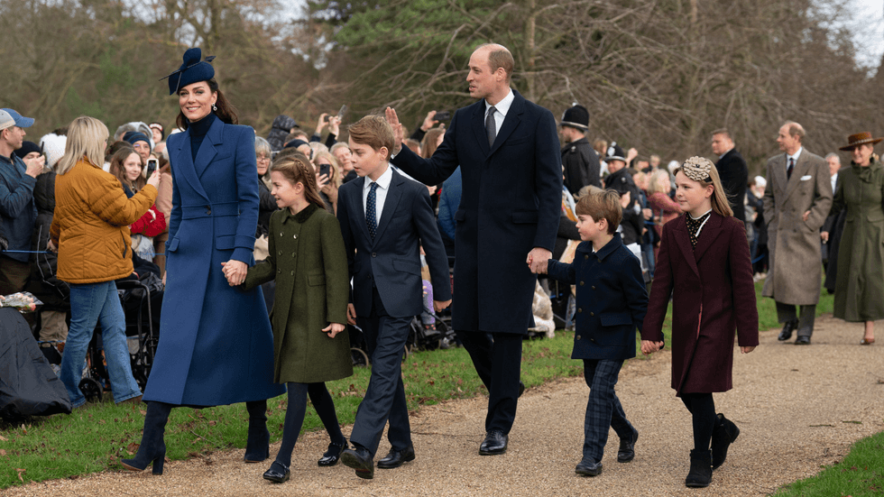 Princess Kate, Prince William, Prince George, Princess Charlotte, Prince Louis and Mia Tindall at Sandringham House