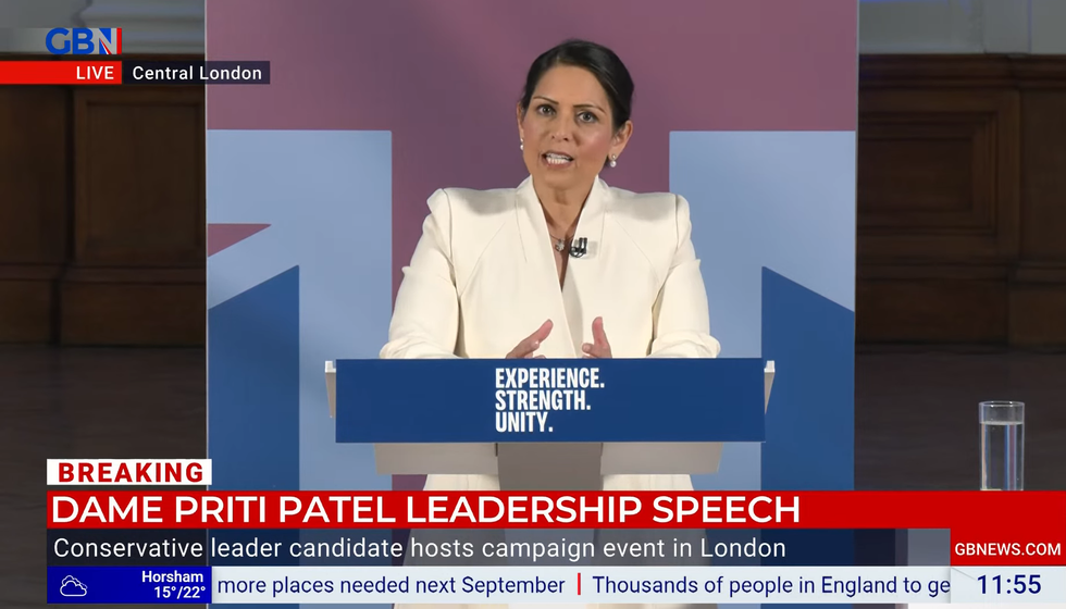 Priti Patel delivers leadership speech