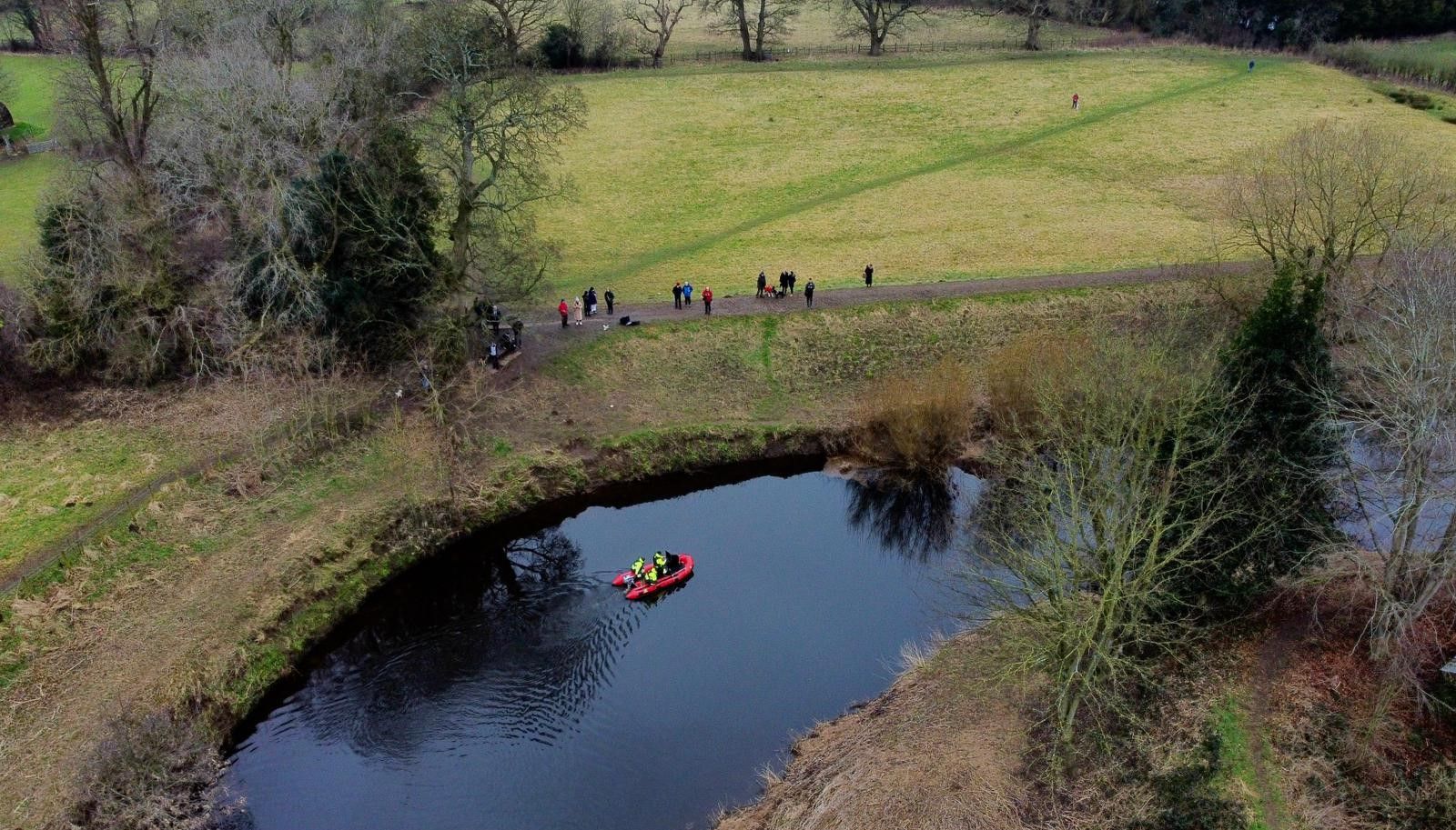 Private underwater search and recovery company, Specialist Group International, in St Michael's on Wyre, Lancashire, using sonar equipment to search for missing woman Nicola Bulley, 45, who was last seen on the morning of Friday January 27, when she was spotted walking her dog on a footpath by the nearby River Wyre. Picture date: Tuesday February 7, 2023.