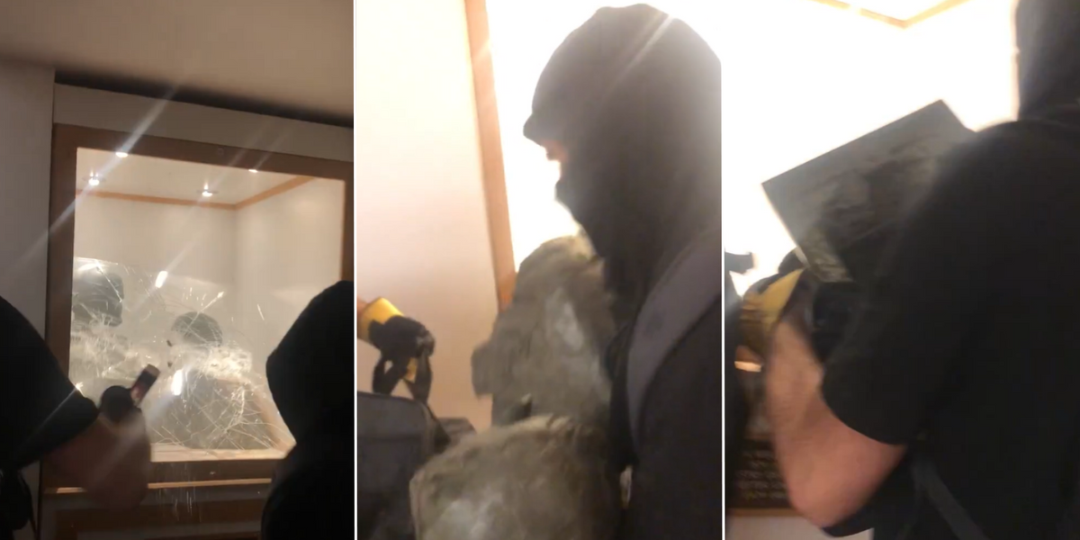 NextImg:Balaclava-clad Palestine activists smash glass cabinet and STEAL busts of Israel’s first president