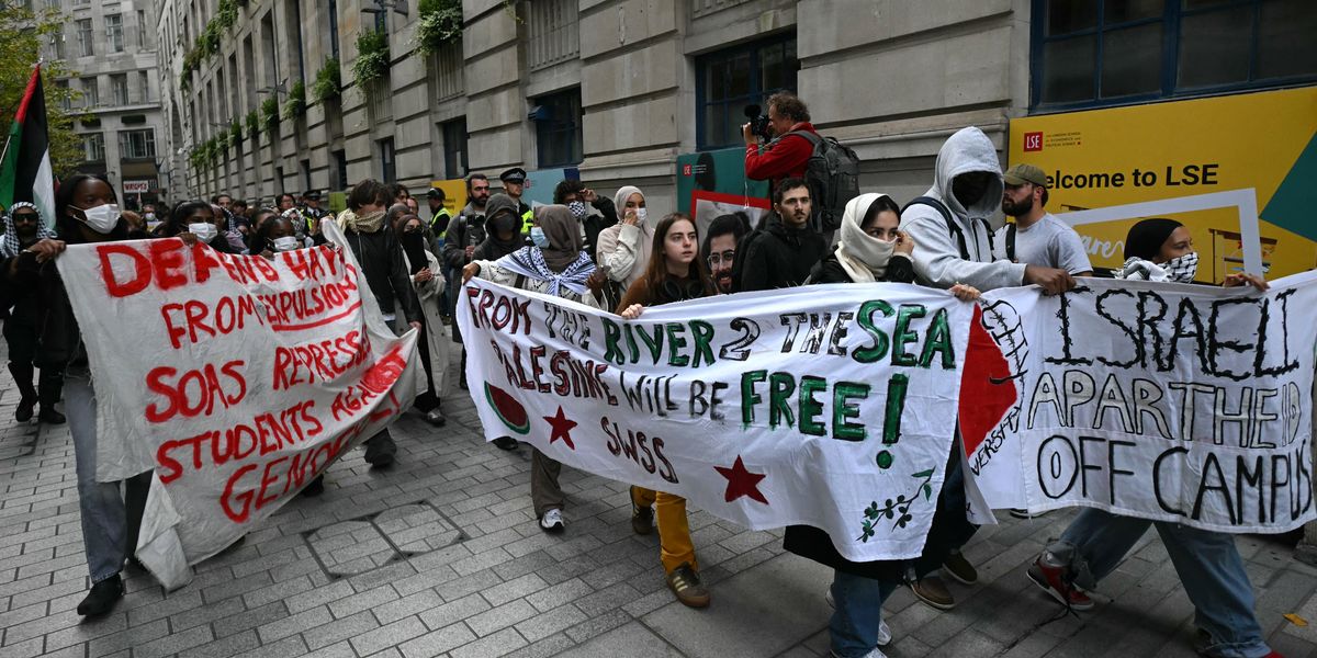 NextImg:Pro-Palestine protesters take over UK universities and chant 'from the river to the sea' on anniversary of October 7 attack