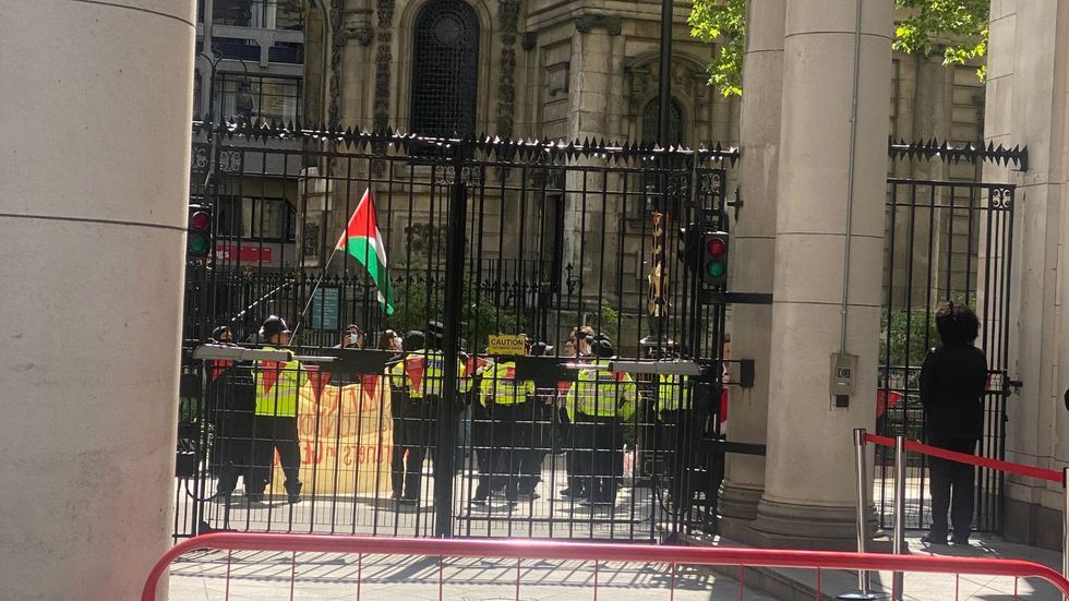 Pro-Palestine protesters at the London Defence conference