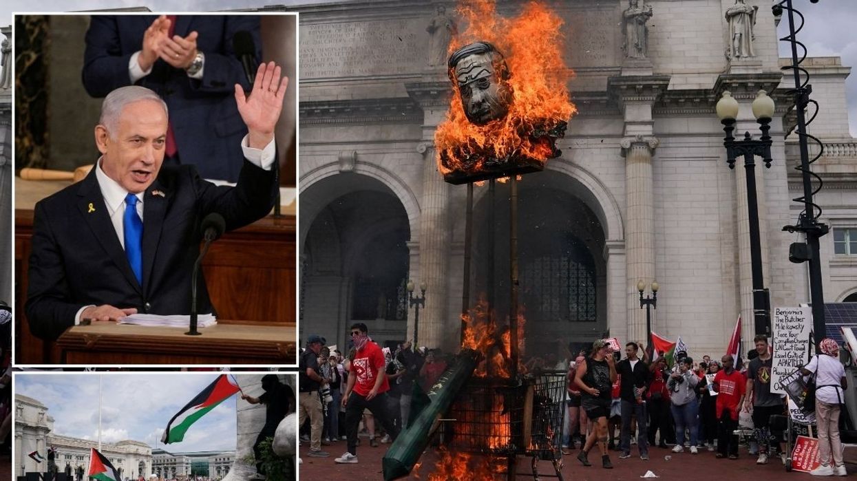 Pro-Palestine protesters burn US flag as Israel PM Netanyahu gives speech to Congress