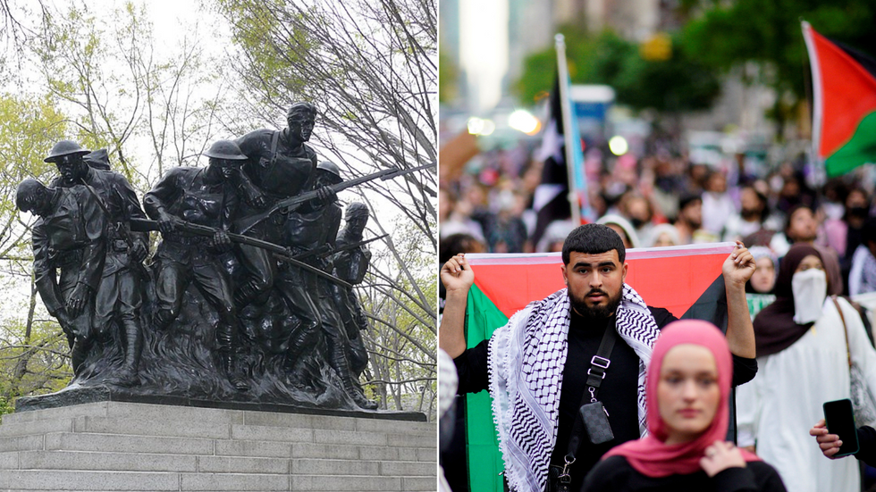 Pro-Palestine protesters in New York City/107th Infantry Memorial
