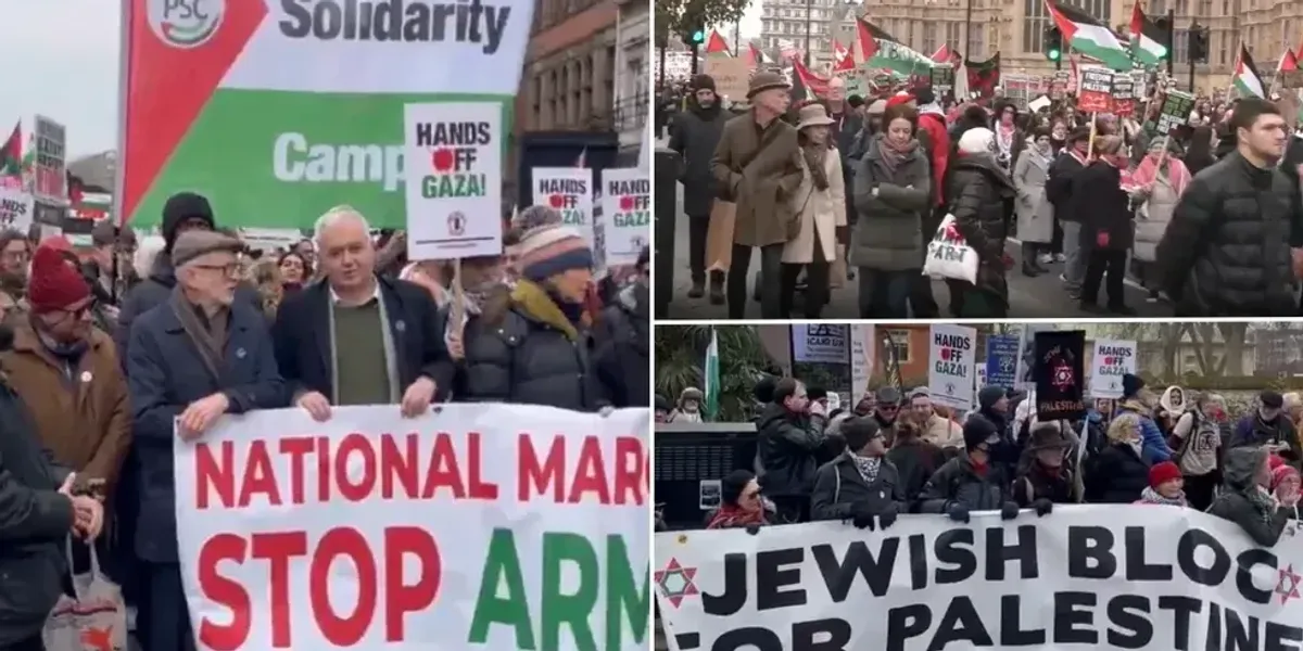 NextImg:Pro-Palestine protesters take over Central London in 'biggest march yet' as they descend on US embassy