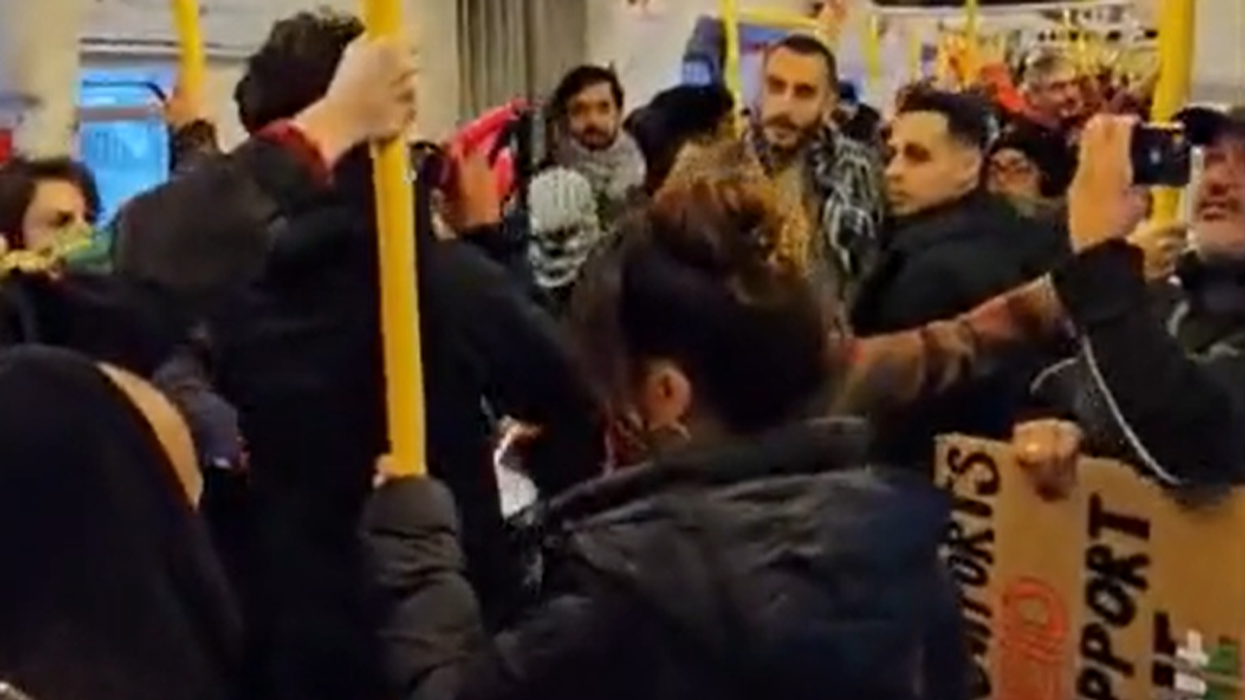 Pro-Palestine protesters on the London Underground
