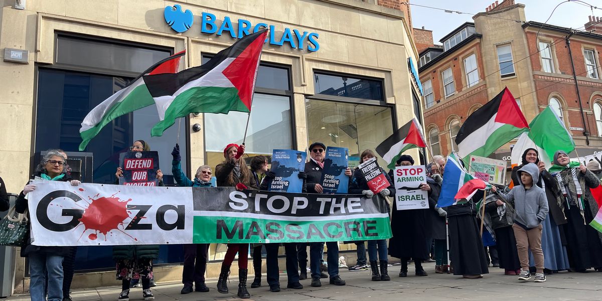 NextImg:Pro-Palestine protesters tell Britons to 'boycott Barclays' bank