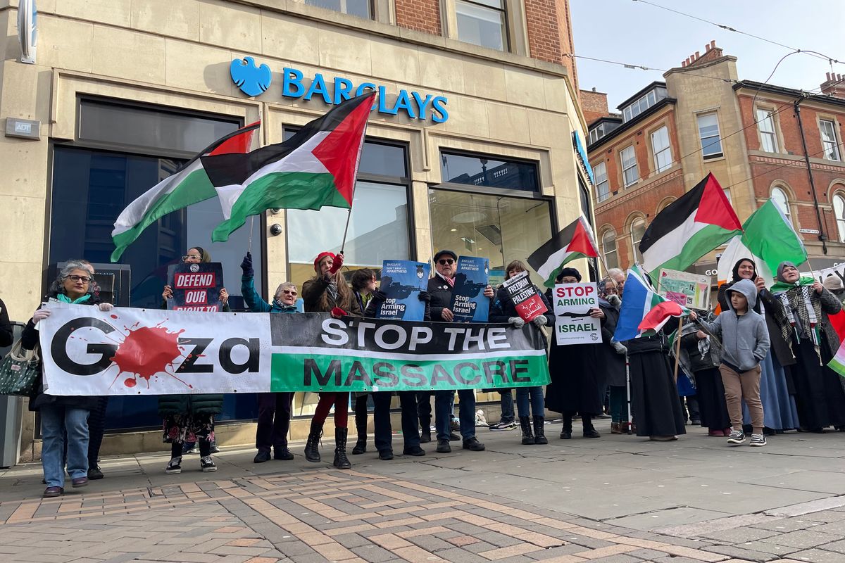 Pro-Palestine protesters outside Barclays