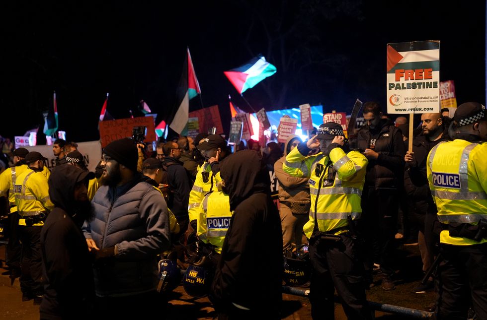 Pro Palestine protesters outside Villa Park
