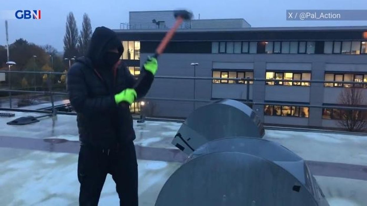 Palestine protesters use MALLETS to smash up factory in Southampton as they occupy roof