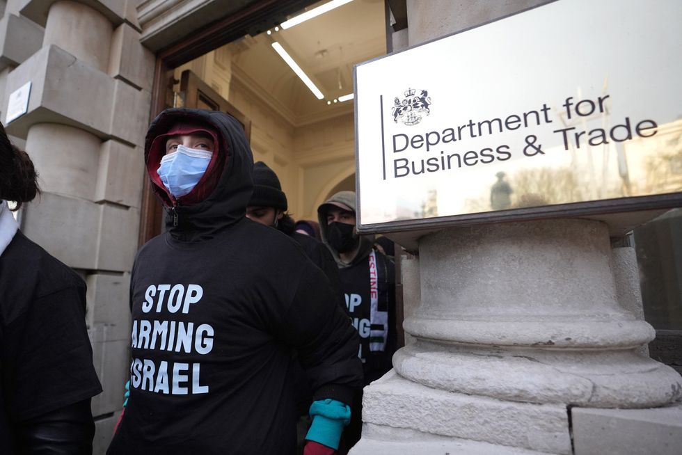 Pro-Palestine protestors outside Department for Business and Trade