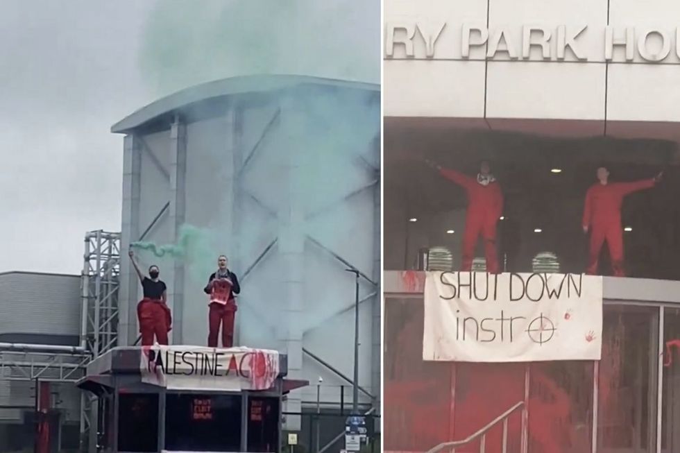 Pro-Palestinian protesters blockade arms factory in Kent as they light flares and spray facility with paint