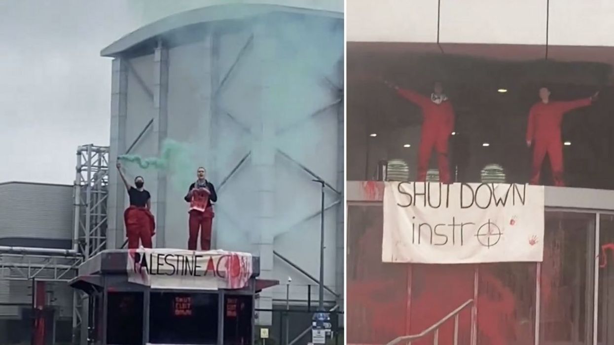 Pro-Palestinian protesters blockade arms factory in Kent as they light flares and spray facility with paint
