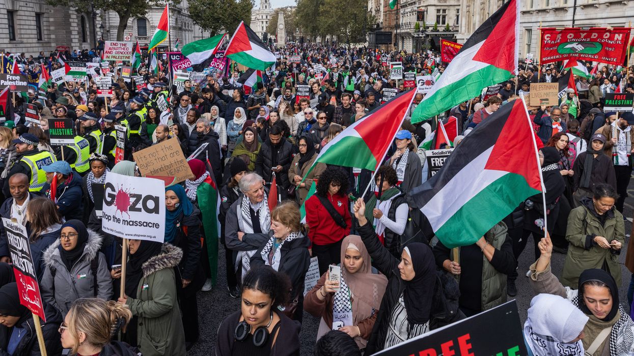 Pro-Palestinian protesters march through central London to call for an immediate ceasefire in Gaza