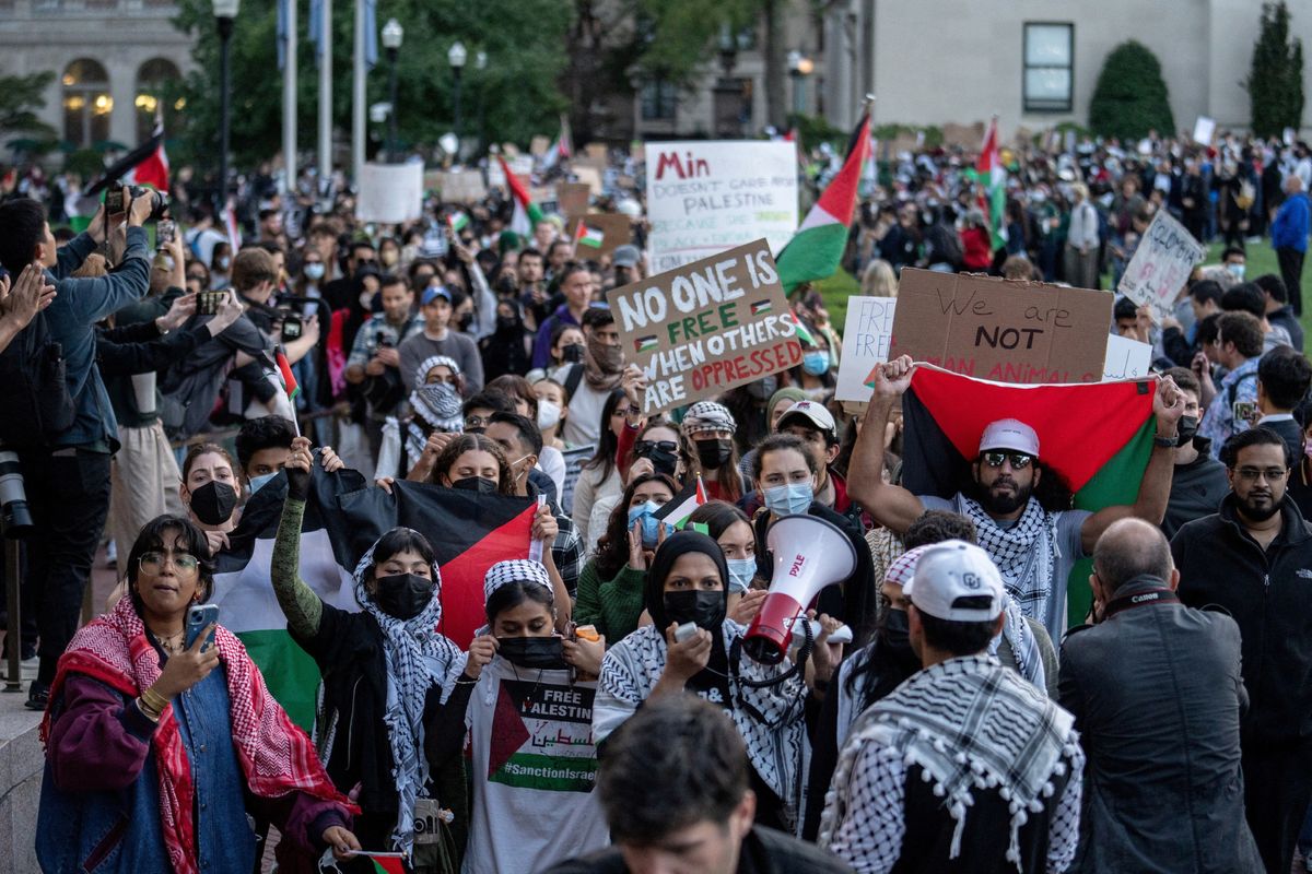 Pro-Palestinian students take part in a protest in support of the Palestinians amid the ongoing conflict in Gaza, at Columbia University 