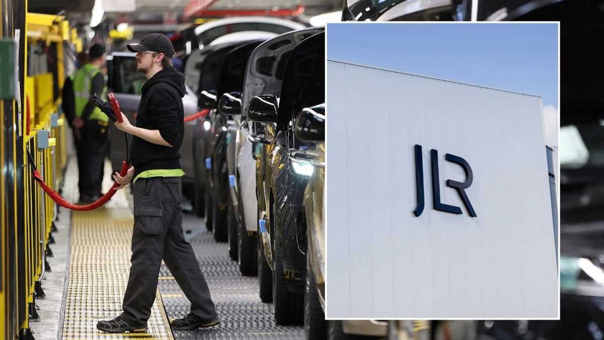 Production at Jaguar Land Rover and a JLR sign