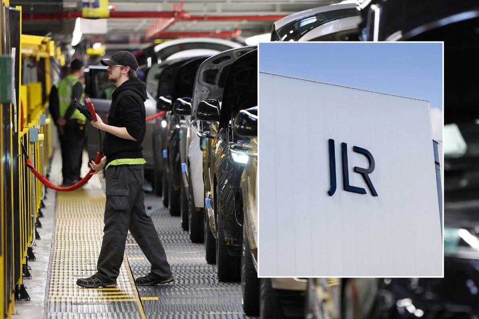 Production at Jaguar Land Rover and a JLR sign