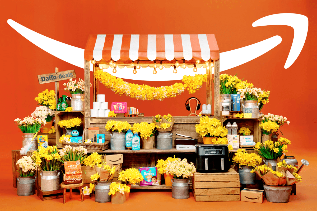 products from Amazon displayed on top of orange boxes