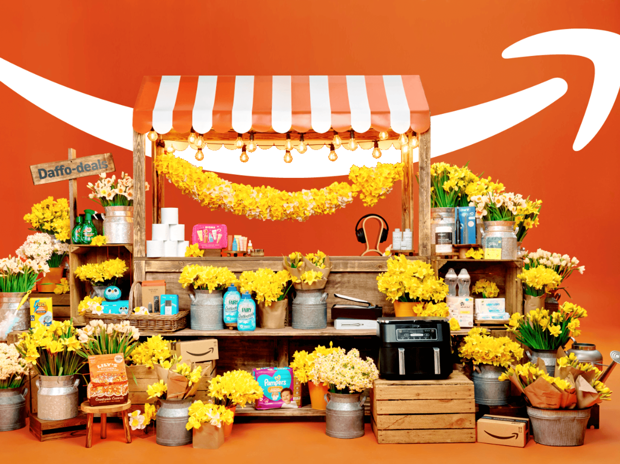 products from Amazon displayed on top of orange boxes