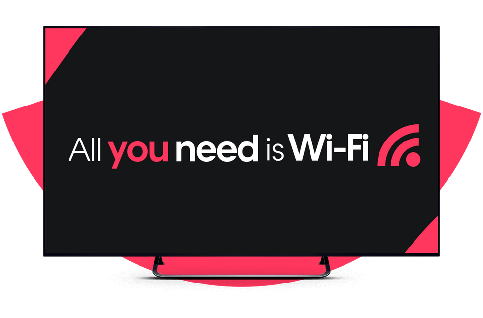 promotional image from freely with a tv covered in the words all you need is wifi