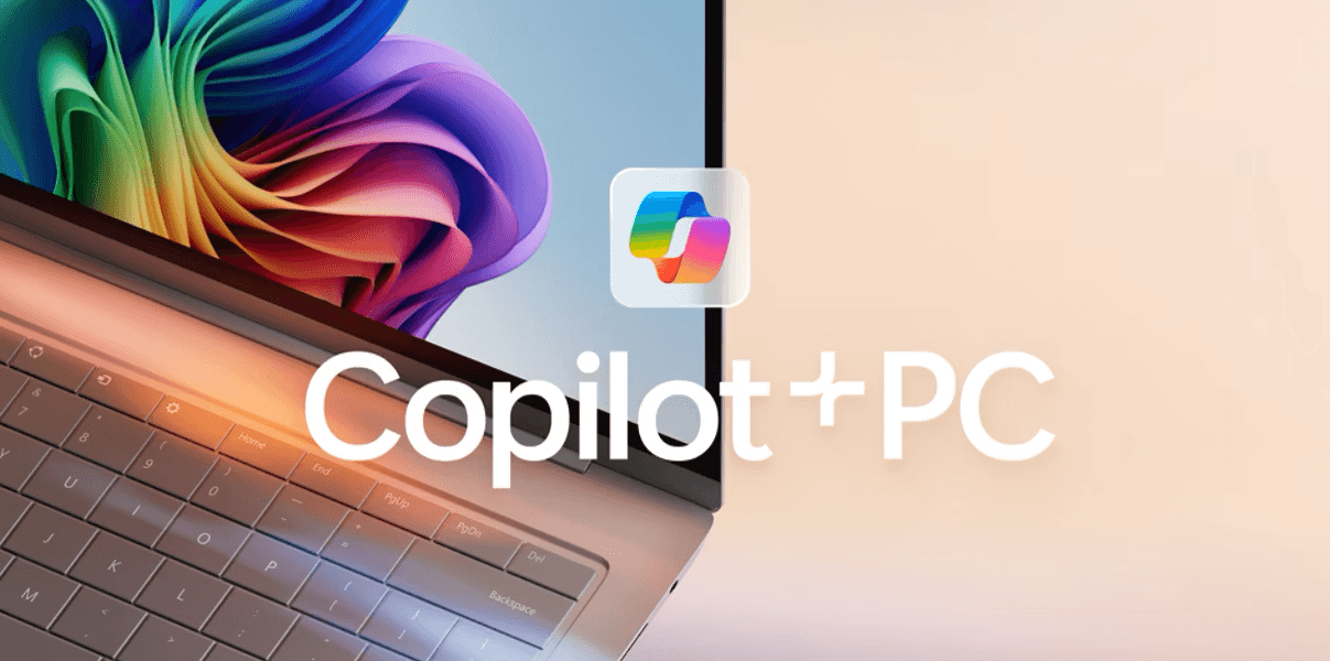 promotional image of a laptop with the Copilot plus brand overlaid