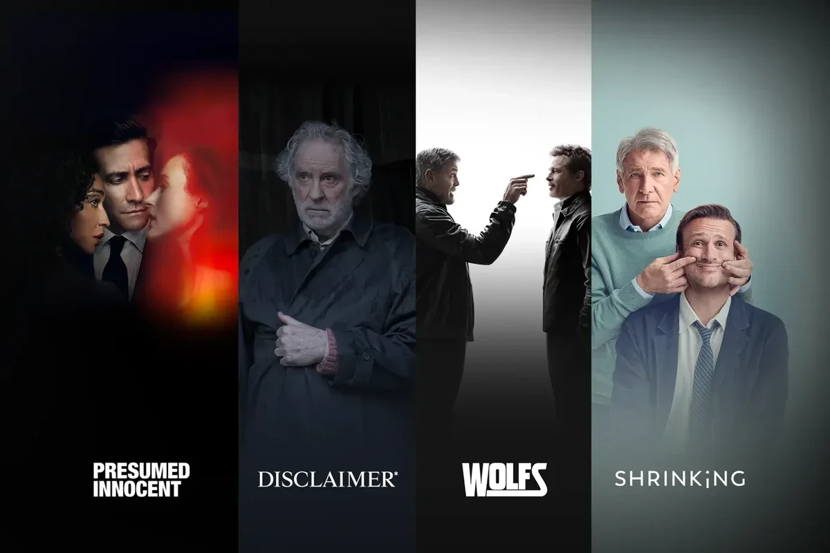 promotional poster for some of the new series and films coming to apple tv plus
