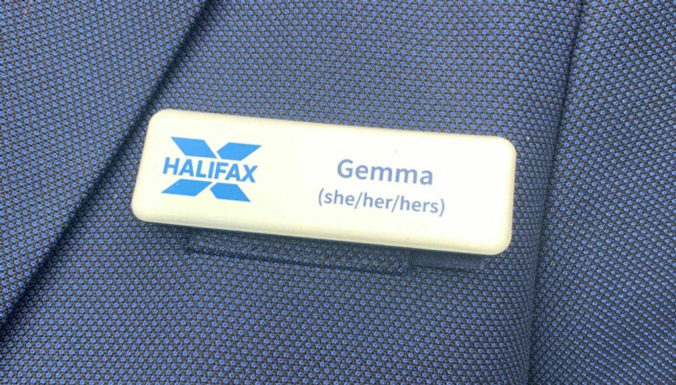 Pronouns have been added to staff badges in Halifax.
