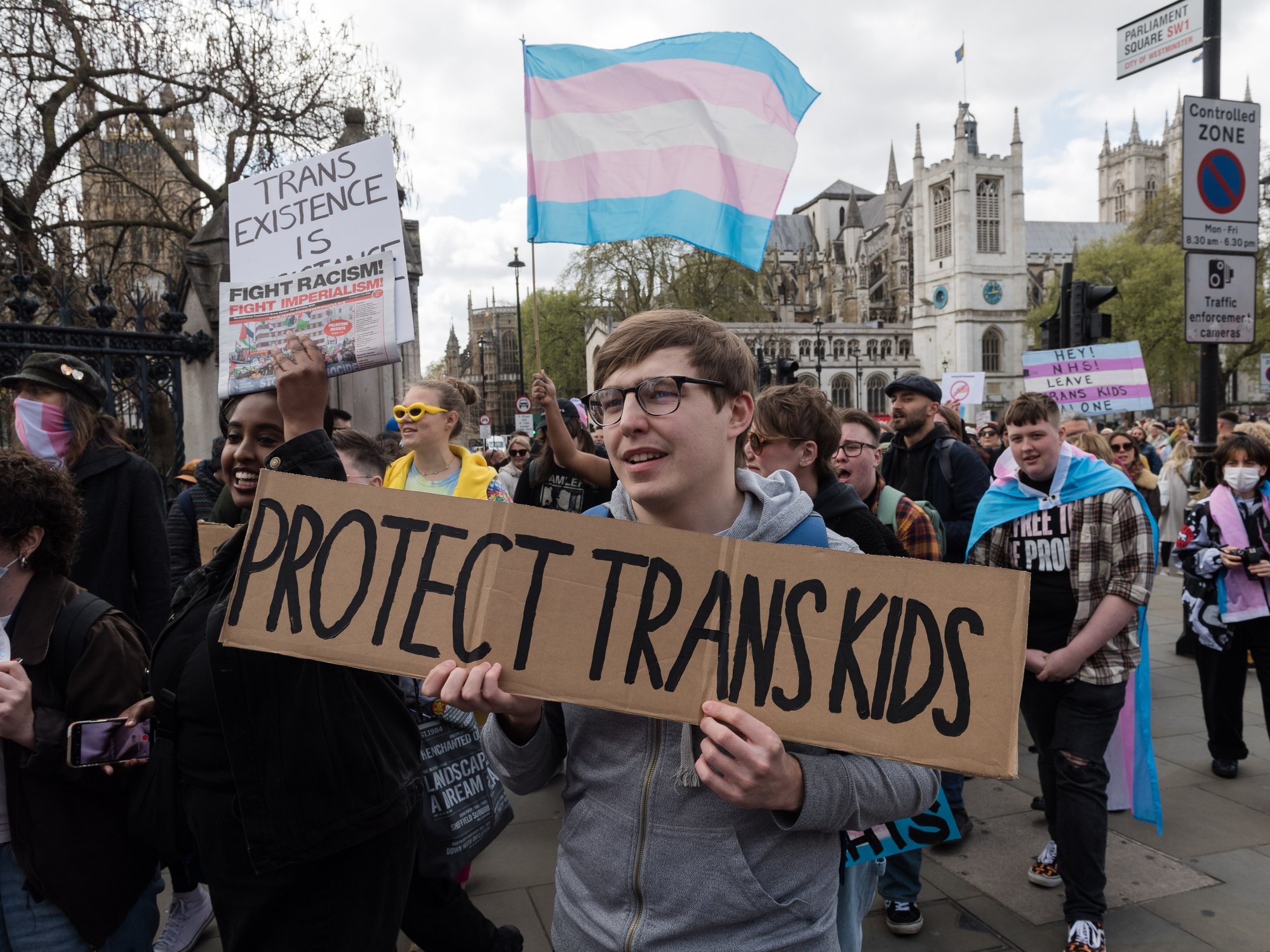 Protest against ban on puberty blockers in London earlier this year