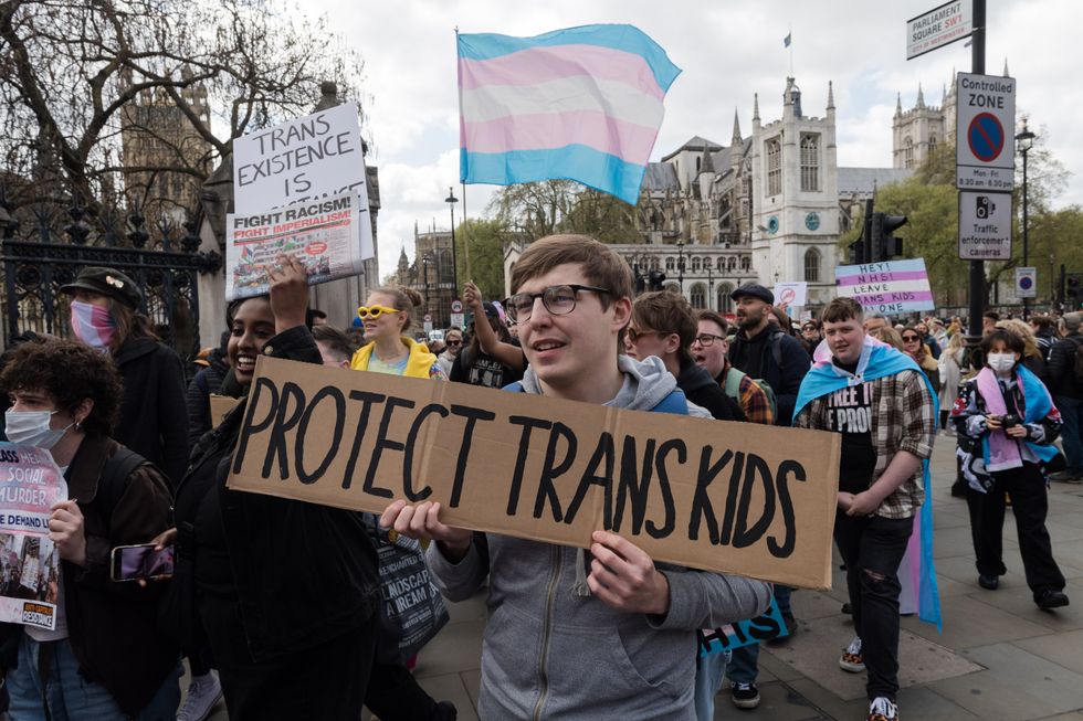 Protest against puberty blocker ban in London earlier this year