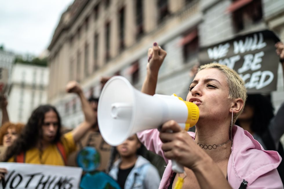 Protester with megaphone