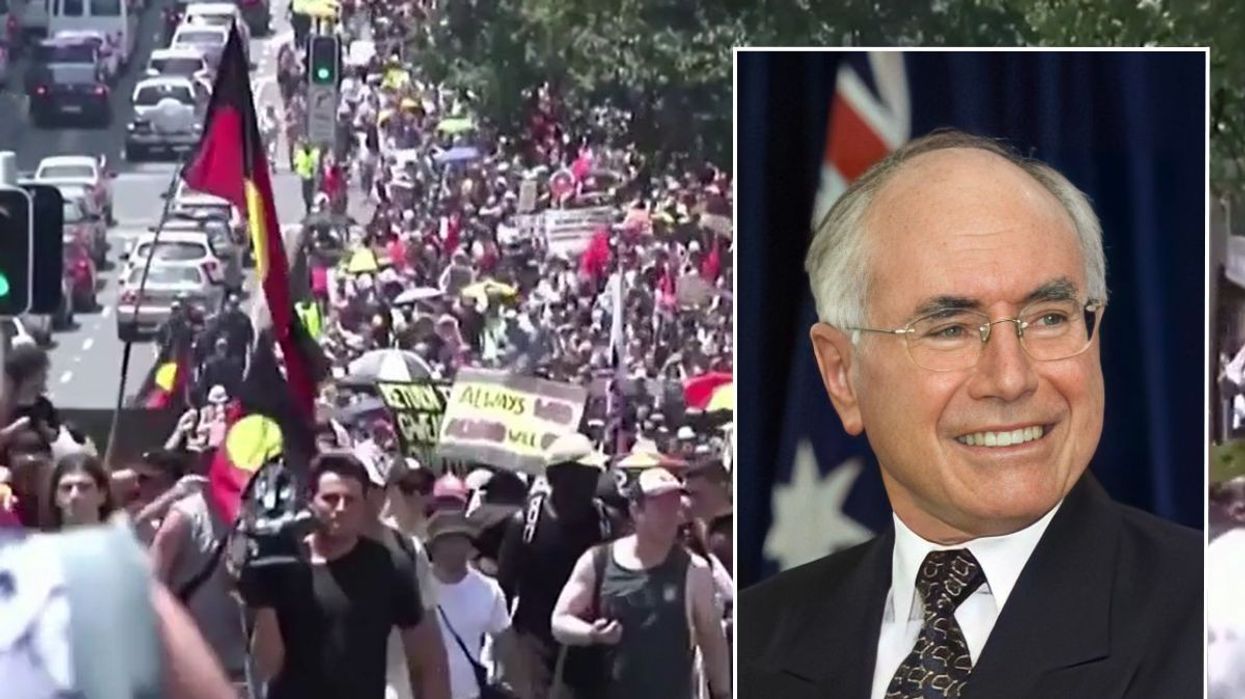 Protesters and John Howard (inset)