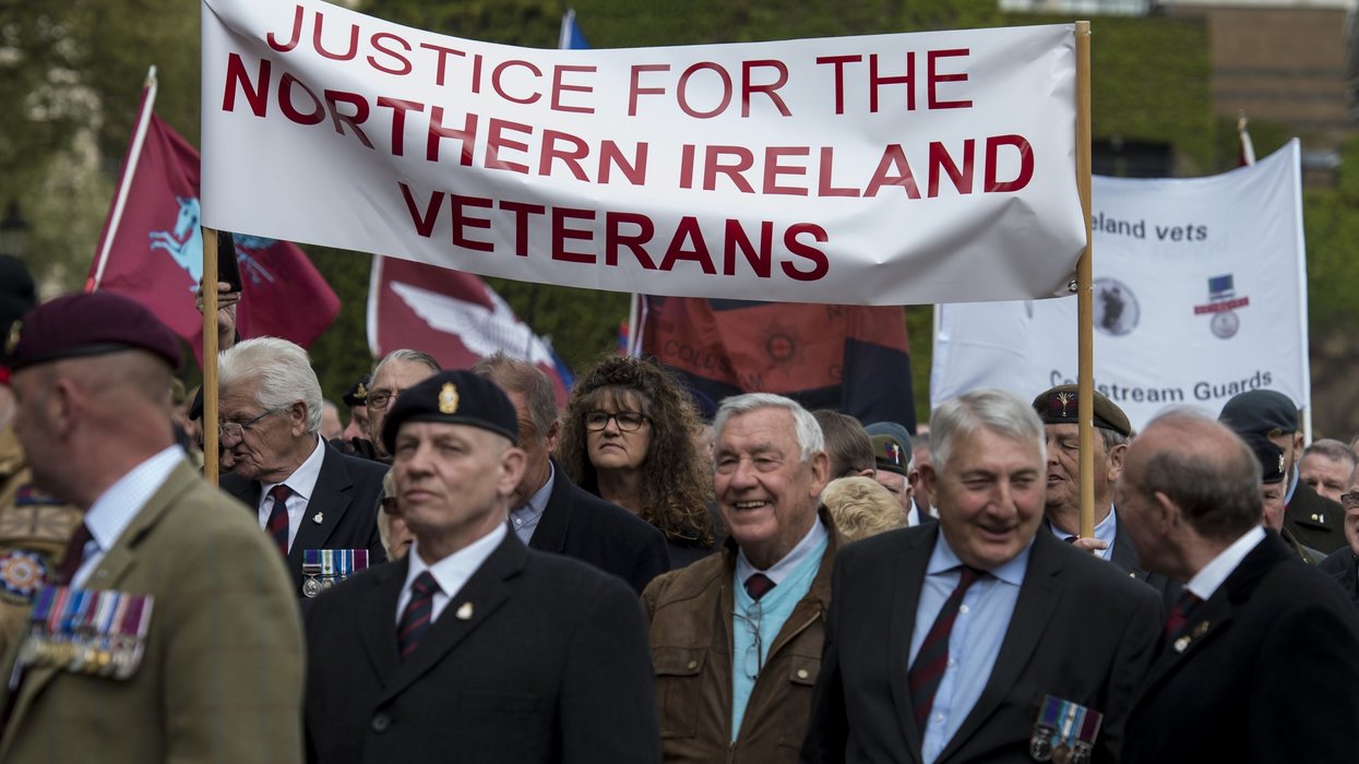 Protesters at a military veterans' rally at Horse Guards Parade in London, organised by Justice for Northern Ireland Veterans